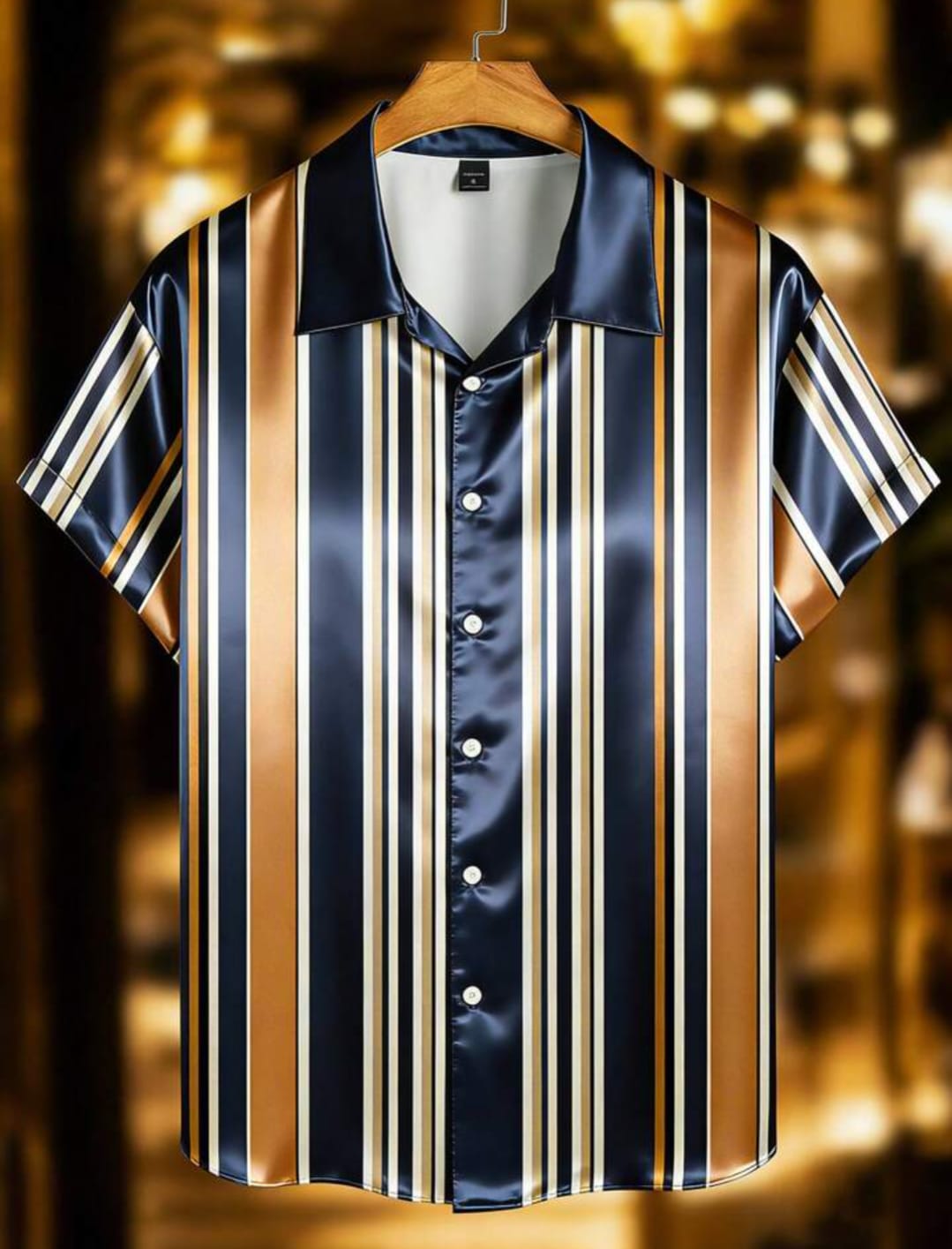 Men's Premium Satin Vertical Striped Half Sleeve Shirt